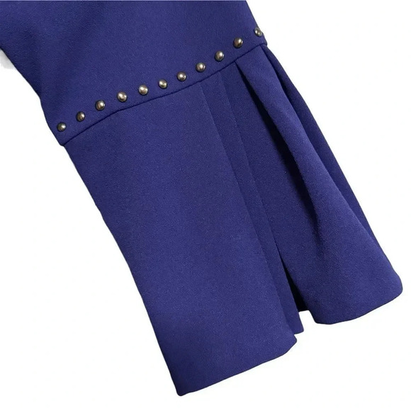 DKNY Blue Purple Knee Length Dress with Pleated Sleeves and Stud Detail - Picture 3 of 7